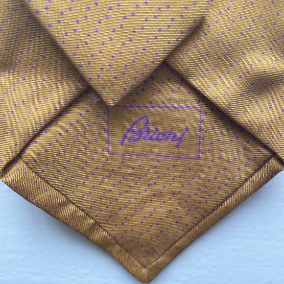 BRIONI Italian Silk Tie Gold Purple Pin Dot Classic - Picture 1 of 2